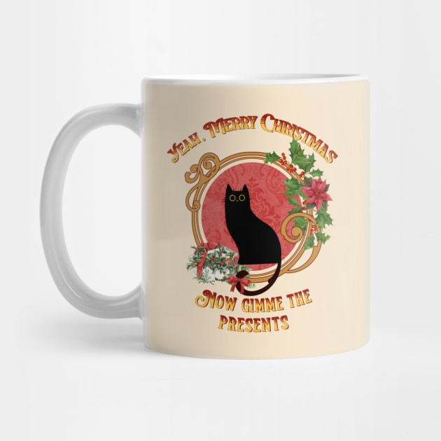 Grumpy black cat merry christmas, Festive black cat by Catmaleon Design